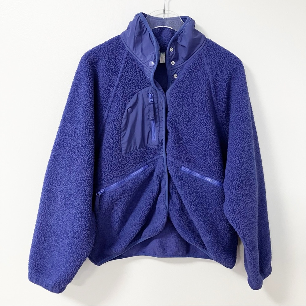 Free People | Blue Hit The Slopes Fleece Jacket L Boho Gorpcore Outdoors
